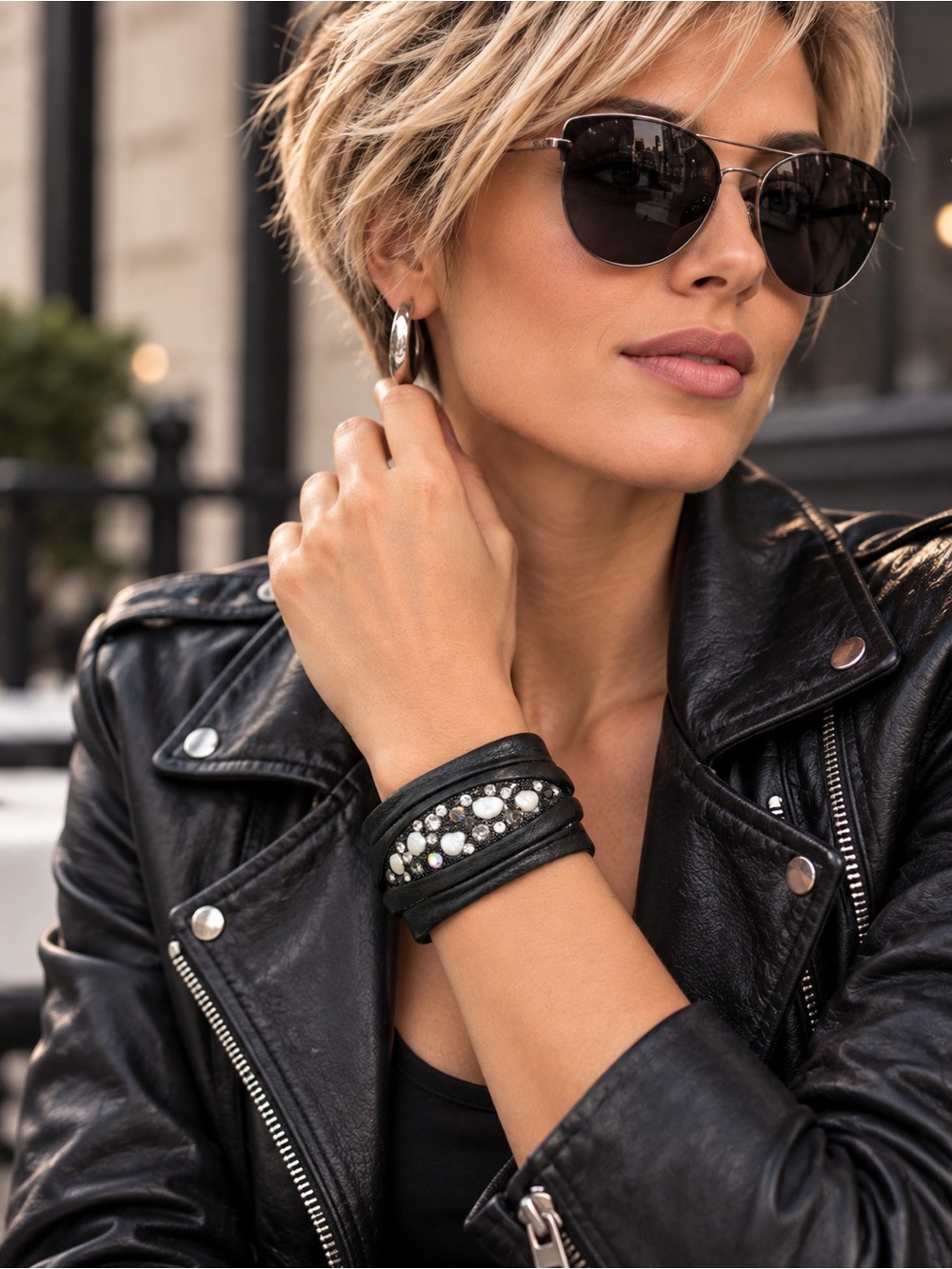 Black Crystal Wrap Bracelet for Women - Layered Sparkle